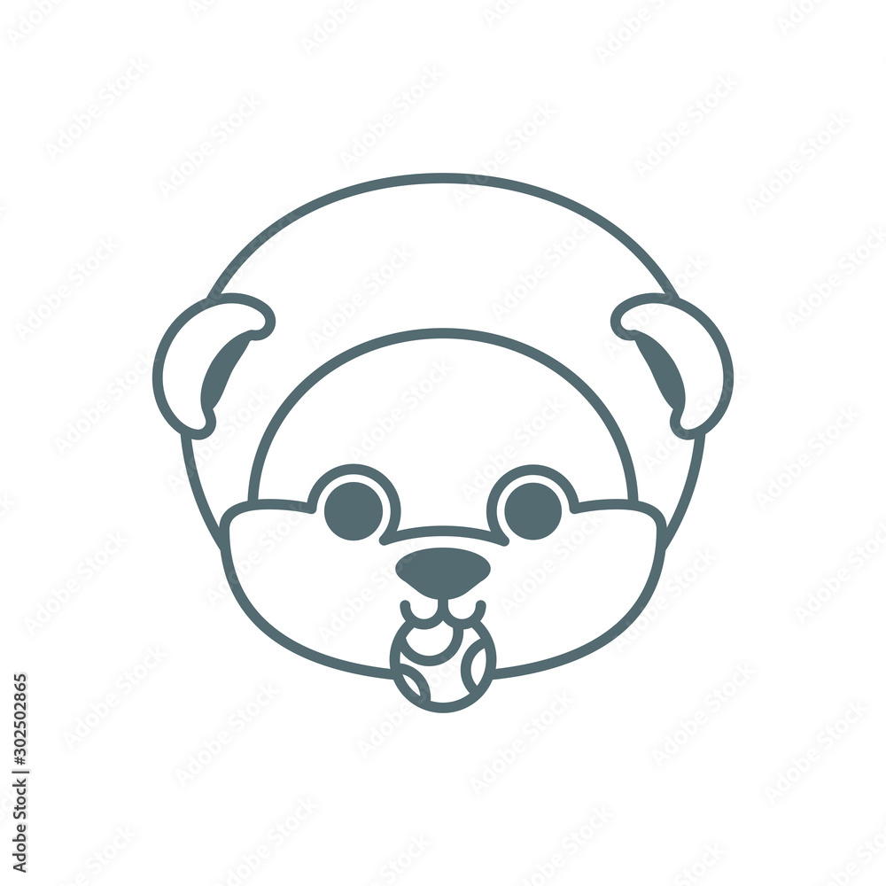cute little dog bull mastiff head with ball line style icon
