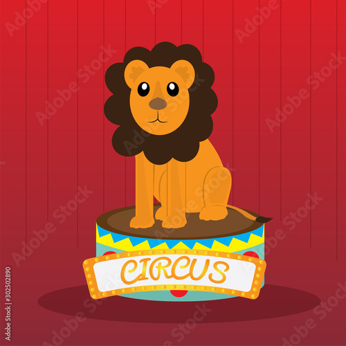 Leon on stage. Circus concept - Vector illustraiton