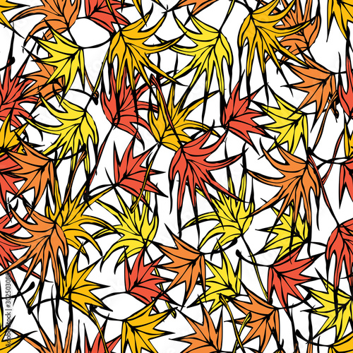 Seamless pattern of fall drawn leaves © aremihc