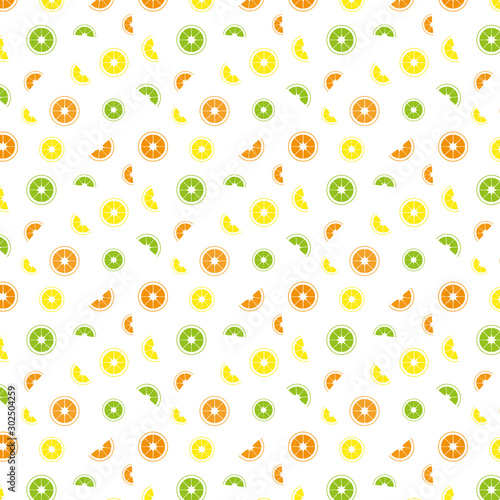 Fototapeta Naklejka Na Ścianę i Meble -  Citrus pattern on a white background. Oranges, lemons and limes for wallpaper.