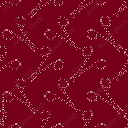 Pattern of scissors for manicure and pedicure. Vector texture. Thin line symbol. Design for banner, flyer, poster or print, websites, web design, mobile app on white background.