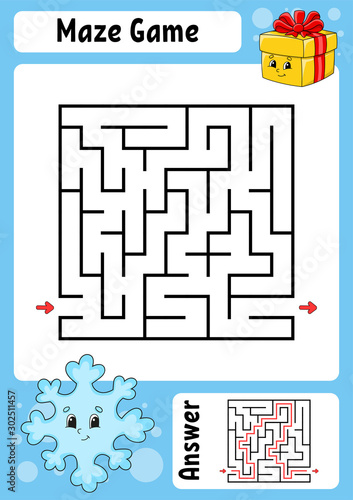 Maze. Game for kids. Funny labyrinth. Education developing worksheet. Activity page. Puzzle for children. Cute cartoon style. Riddle for preschool. Logical conundrum. Color vector illustration.