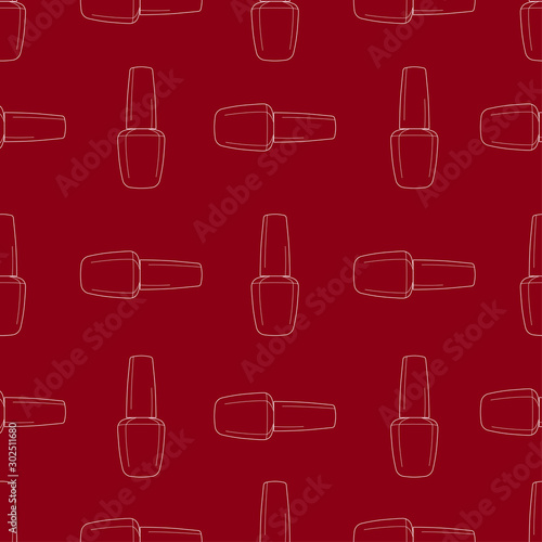 Seamless pattern nail polish bottle in black and white colors. Texture for banner, flyer, poster or print, websites, web design, mobile app on white background.