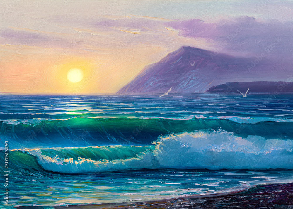 Painting seascape. Sea wave.