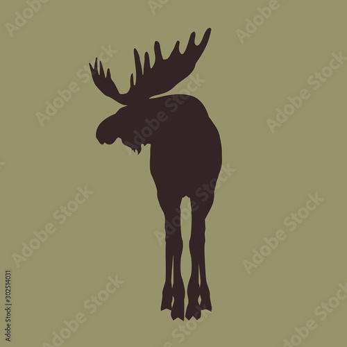 Silhouette of a moose with horns 