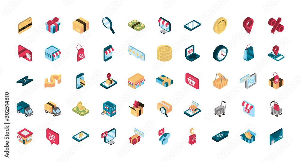 online shopping isometric icons collection online shopping isometric icons collection