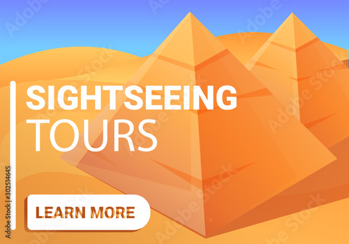 Sightseeing pyramid tours concept banner. Cartoon illustration of sightseeing pyramid tours vector concept banner for web design