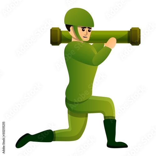 Soldier with bazooka icon. Cartoon of soldier with bazooka vector icon for web design isolated on white background
