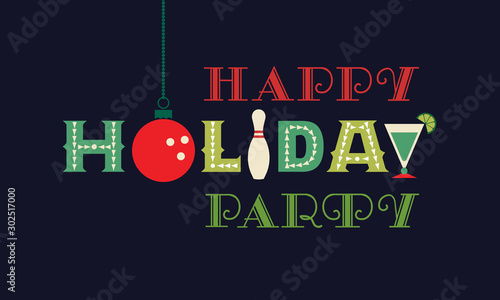 Bowling happy holiday party flat vector greeting