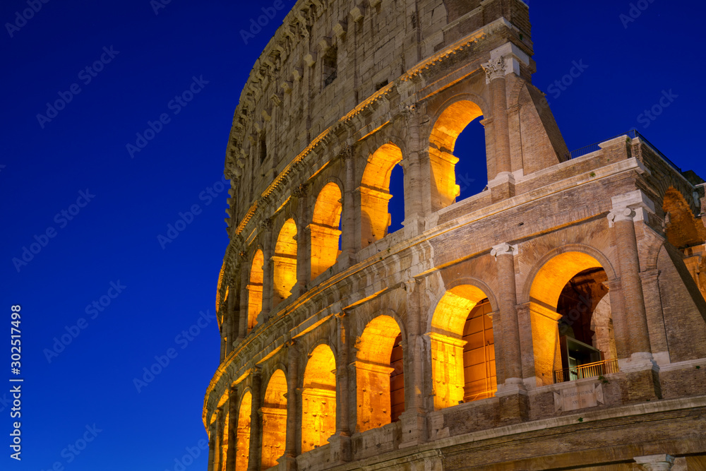 Colosseum at sunset, Rome. Rome best known architecture and landmark. Rome Colosseum is one of the main attractions of Rome and Italy