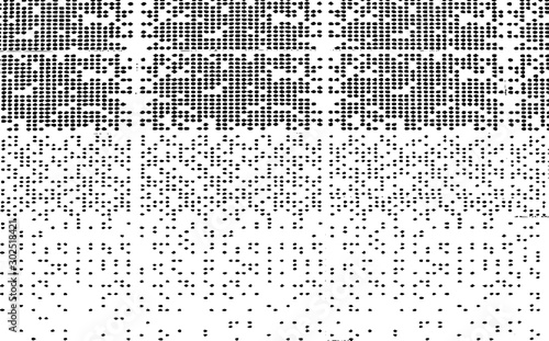 Abstract noise vanishing. Small geometric shapes increasing and subsidindg in density. Subtle grunge texture overlay with fine particles isolated on a white background. EPS10.