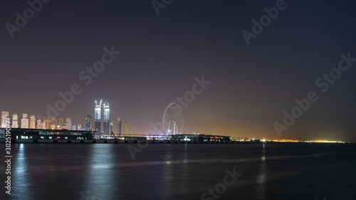 Dubai night view on JBR and Blue Water