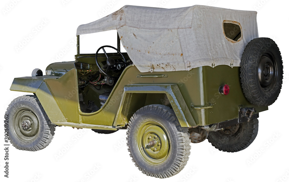 Fototapeta premium Retro (second world war period) car isolated on white