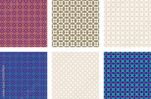 Seamless patterns, various colors. Appropriate for textile, packing materials, websites. Samples are added to swatches panel.