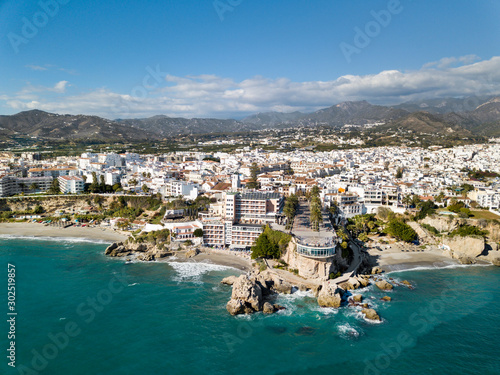 Beautiful aerial panoramic view of Nerja city from Costa del Sol Spain a Top touristic holiday destination photo
