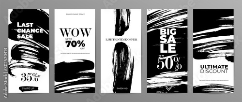 Sale story template for social media. Clearance sale vector promo posters set. Shopping event advertisements.