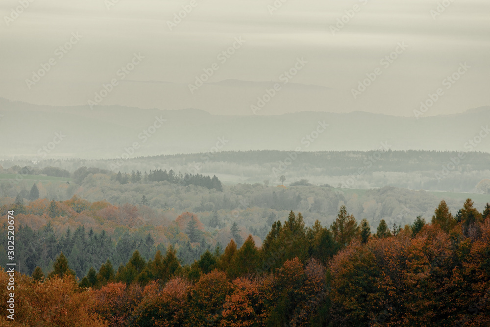 view on Beskids mountains in sunset time