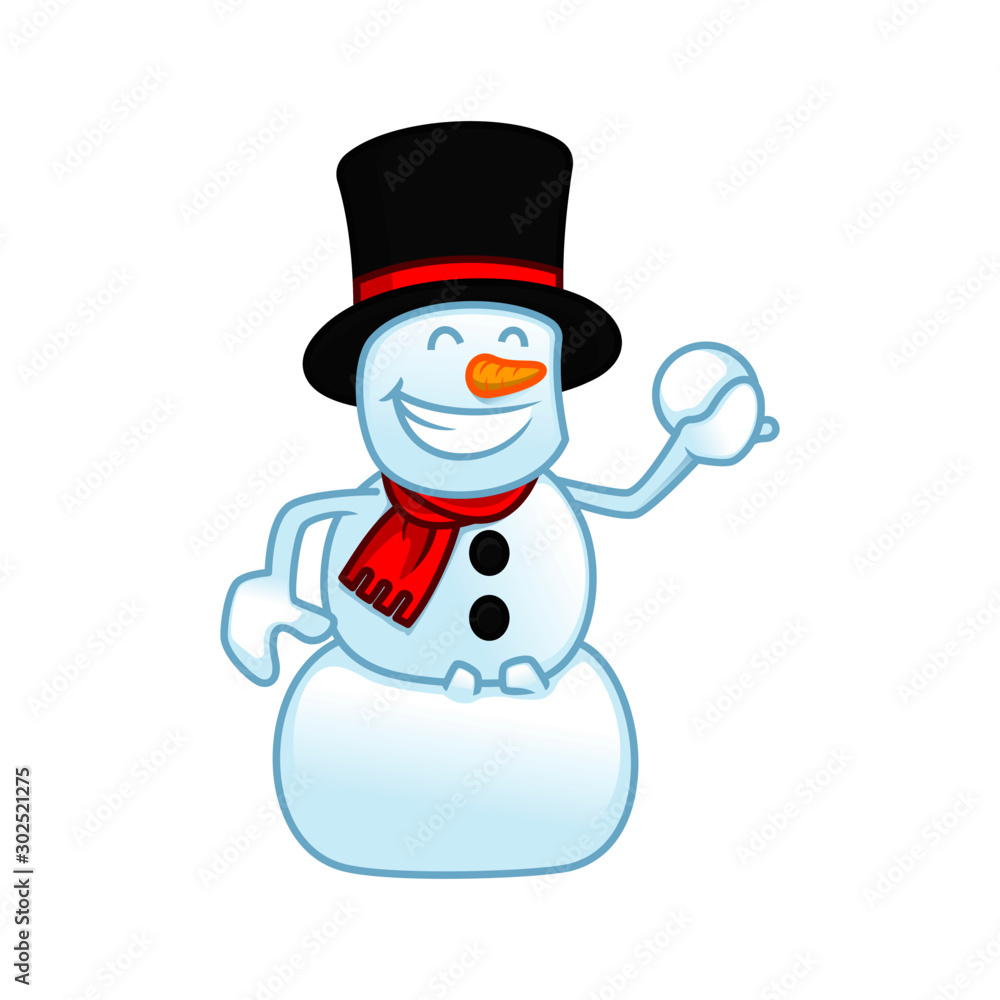 A festive snowman. Playing in the snow. Christmas snowman