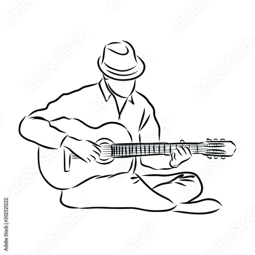 illustration of man with guitar , sketch 