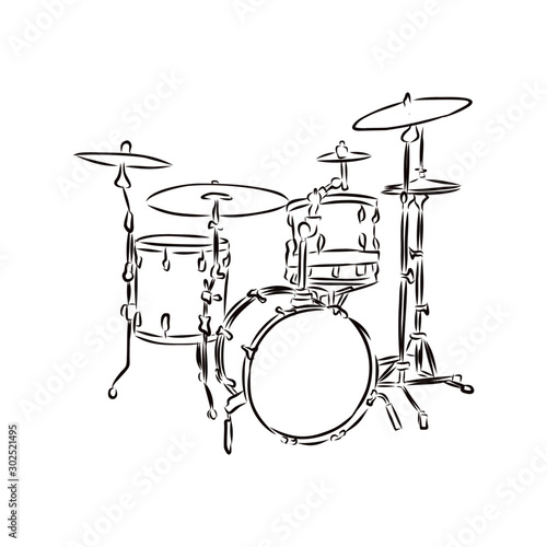 drum and drumsticks isolated on white background