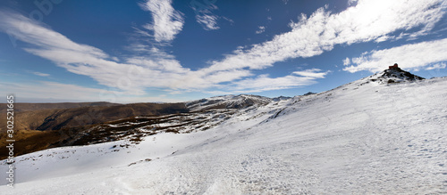 Panoramic View of Sierra Nevada The Famous Mountain Resort , Very popular tourist winter destination in Granada , South of Spain