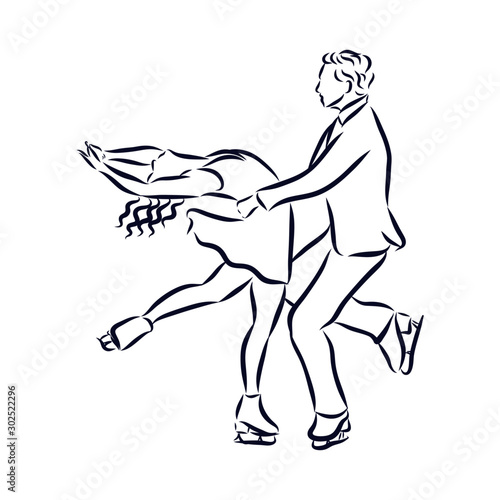 man and woman, dancing on ice, figure skating sketch 