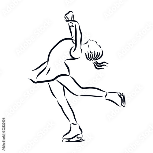 silhouette of dancer on ice, figure skating sketch 