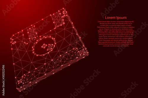 Floppy disk magnetic data from futuristic polygonal red lines and glowing stars for banner, poster, greeting card. Vector illustration.