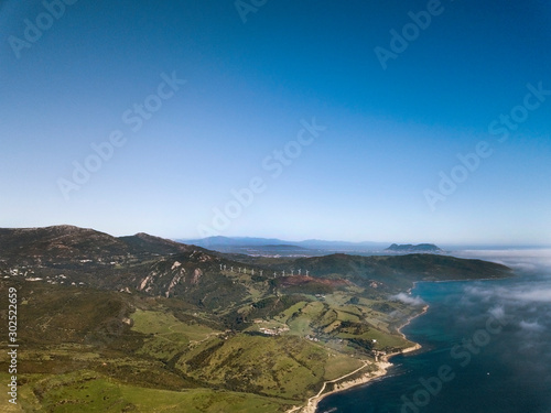 Beautiful Aerial View Over the Strait of Gibraltar from Tarifa City, Spain.The Souther Point Of Europe.