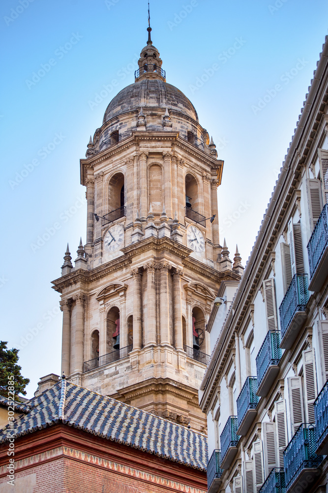 View of Cathedral Of Malaga Tower in south of Spain , Malaga , Costa del Sol 