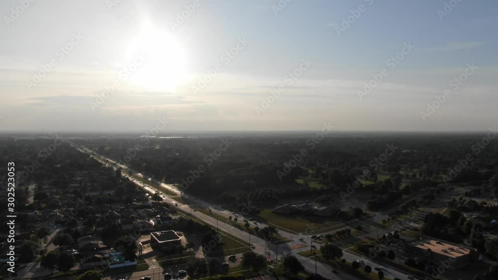 USA Michigan Sterling Heights DJI Mavic flying over Bethesda Christian Church and the Michigan Lottery Amphitheatre At Freedom Hill on a warm summer day USA Michigan Sterling Heights DJI Mavic flying over Bethesda Christian Church and the Michigan Lottery Amphitheatre At Freedom Hill on a warm summer day