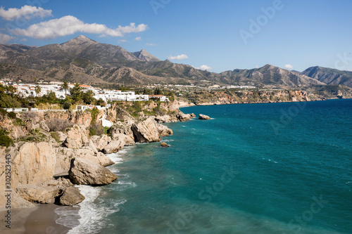 Nerja "The Jewel of Andalucia" - Playa de la Calahonda, View from "Balcon de Europa" very popular touristic attraction in south of Spain
