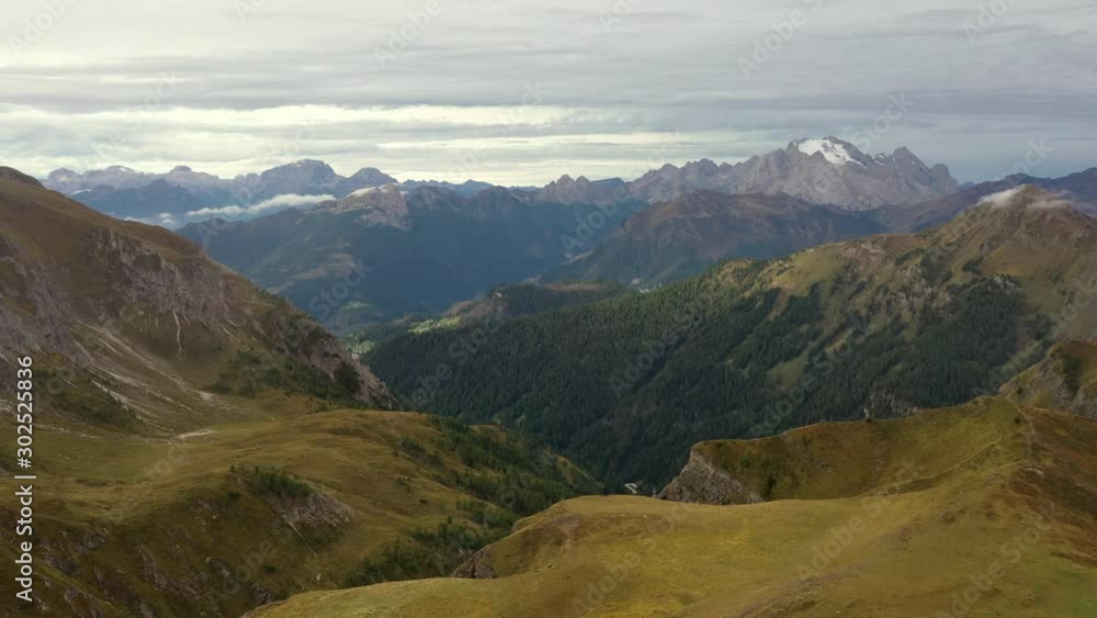 Aerial view fly over Italian Dolomites Alps ,Pass Giau. camera moves backward Aerial view fly over Italian Dolomites Alps ,Pass Giau. camera moves backward