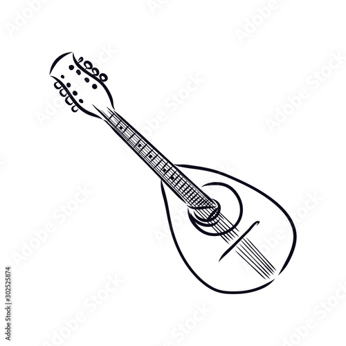 vector illustration of a mandolin, music instrument sketch 