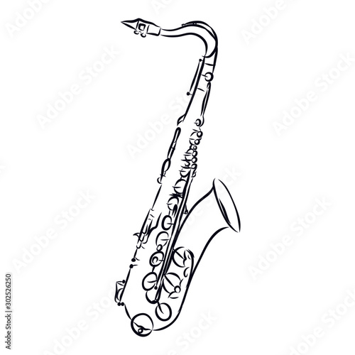 saxophone on white background, sketch 