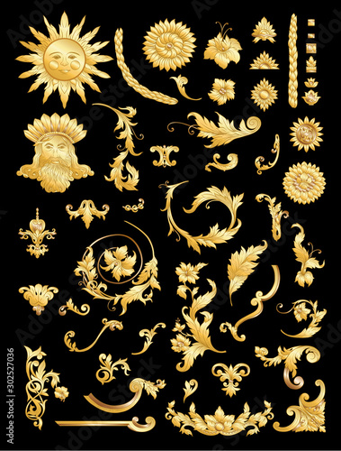 Elements In baroque, rococo victorian renaissance style. Trendy floral vintage pattern. Vector illustration