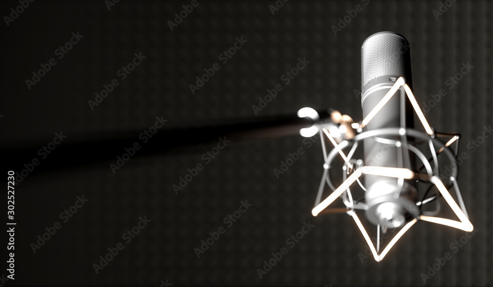 silver microphone on a black background