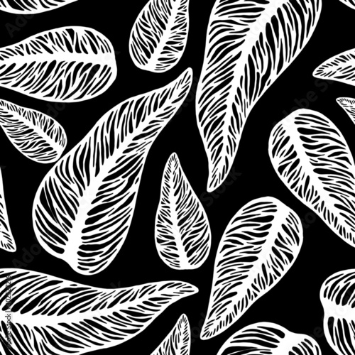 seamless pattern with an abstract pattern, open-ended leaflets, black and white image