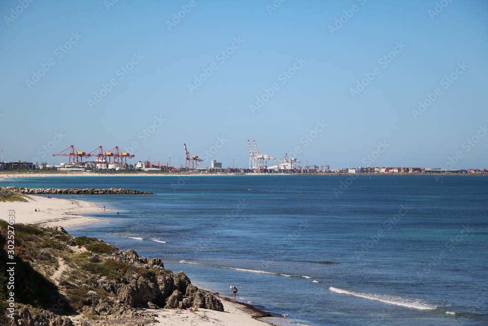 View from Cottesloe beach to Port Beach Fremantle in Perth Western Australia