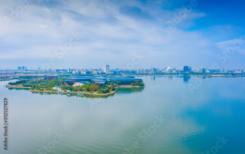 Panoramic aerial photographs of the scenery of the Drip Lake in Pudong New Area, Shanghai, China