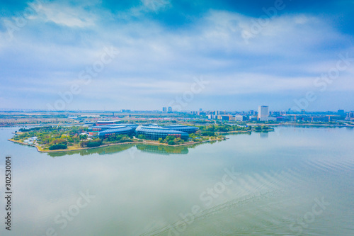 Panoramic aerial photographs of the scenery of the Drip Lake in Pudong New Area  Shanghai  China