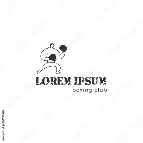 A boxer man, vector hand drawn logo template. Kind of sport. In the gym. Active way of life.