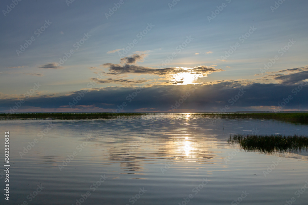 Sunset over the lake Naroch in Belarus