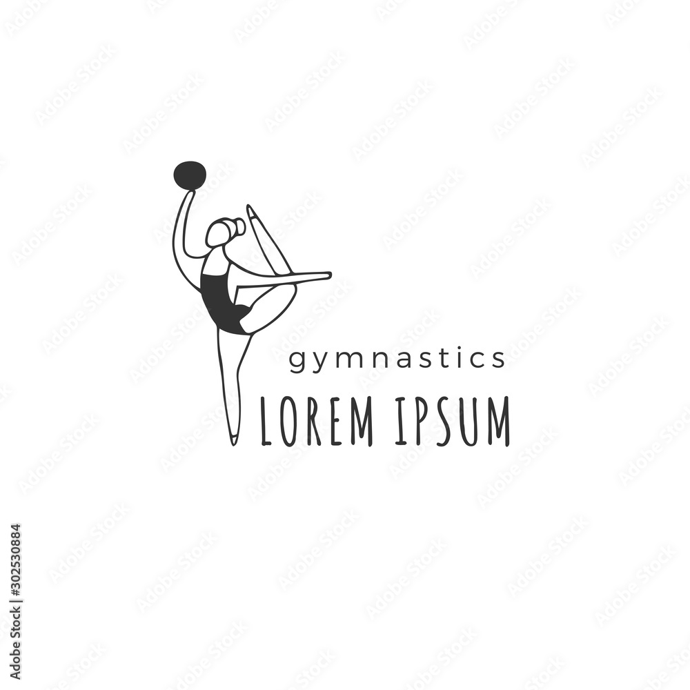 Vector hand drawn isolated logo template with a gymnast woman. Professional sport.