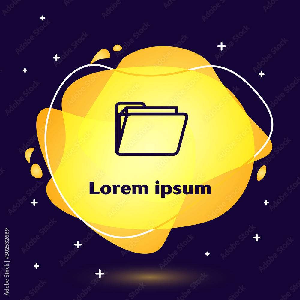 Black line Document folder icon isolated on dark blue background. Accounting binder symbol. Bookkeeping management. Abstract banner with liquid shapes. Vector Illustration