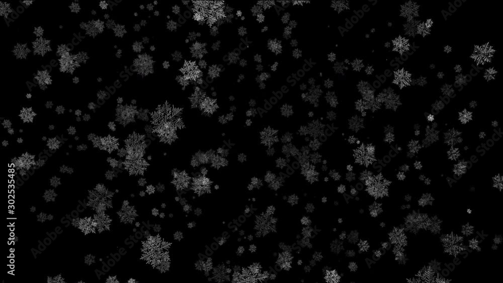 4k abstract slowly falling and rotating snowflakes in 3d space black background 4k abstract slowly falling and rotating snowflakes in 3d space black background