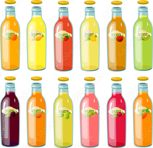 Vector illustration of various kinds of fruit fuices and nectars