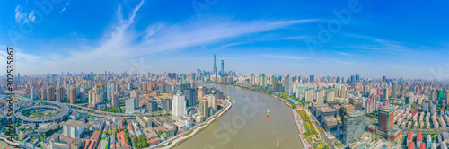 Panoramic aerial photographs of the city on the banks of the Huangpu River in Shanghai  China