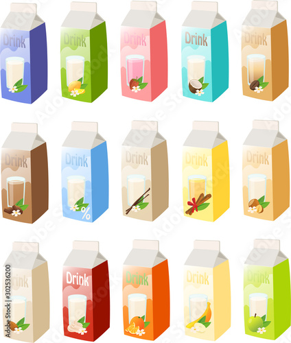 Vector illustration of various milk or dairy products in kartons