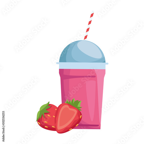 strawberry smoothie cup icon, colorful design